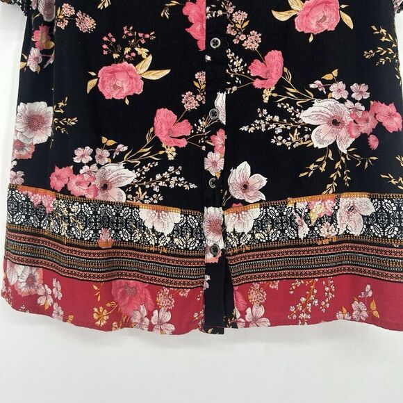 Knox Rose Boho Button Up Shirt Floral Black Pink Mixed Pattern Size S - Picture 4 of 9